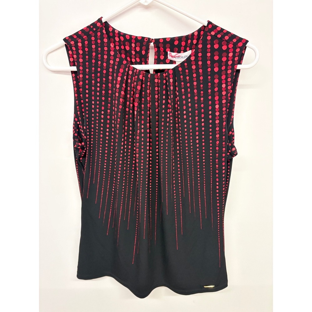 NWT Calvin Klein Professional Top Women S Black Red Dot Pleated Chic